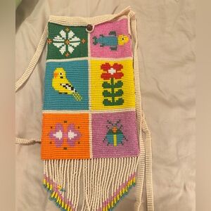 Handmade Beaded Multicolor Crossbody Bag with Fringe
